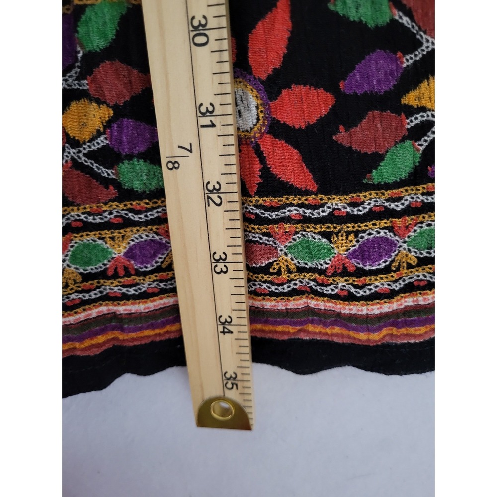 Boho Embroidered Maxi Skirt Black Floral Peacock Festival Bohemian - Picture 6 of 9